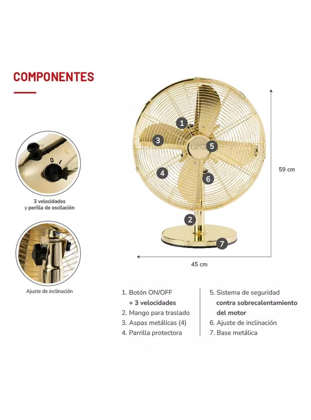 VENTILADOR DE SOBREMESA THOMAS 16'' 50W TH-16DM DORADO - 2