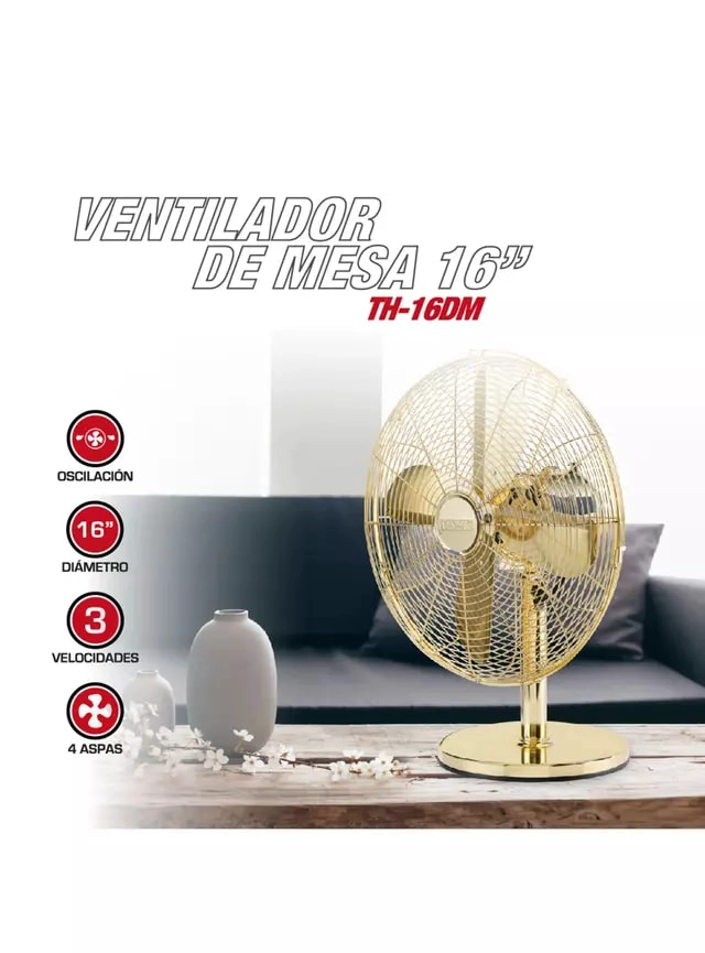 VENTILADOR DE SOBREMESA THOMAS 16'' 50W TH-16DM DORADO - 3