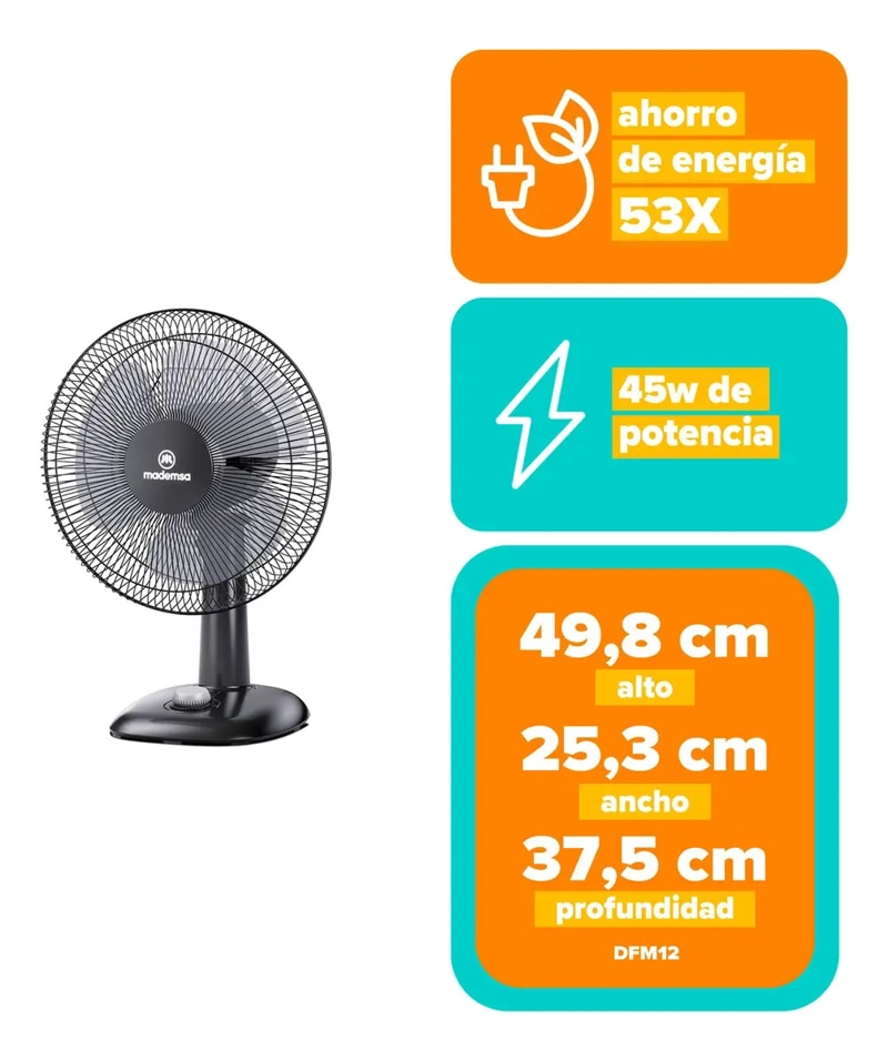 VENTILADOR MADEMSA SOBREMESA 40W 3 VELOCIDADES 16 PULGADAS - 5