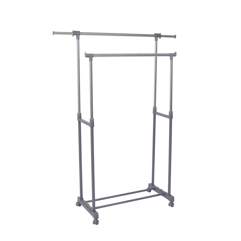 PERCHERO JUST HOME COLLECTION DOBLE BARRA CON RUEDAS GRIS - 1