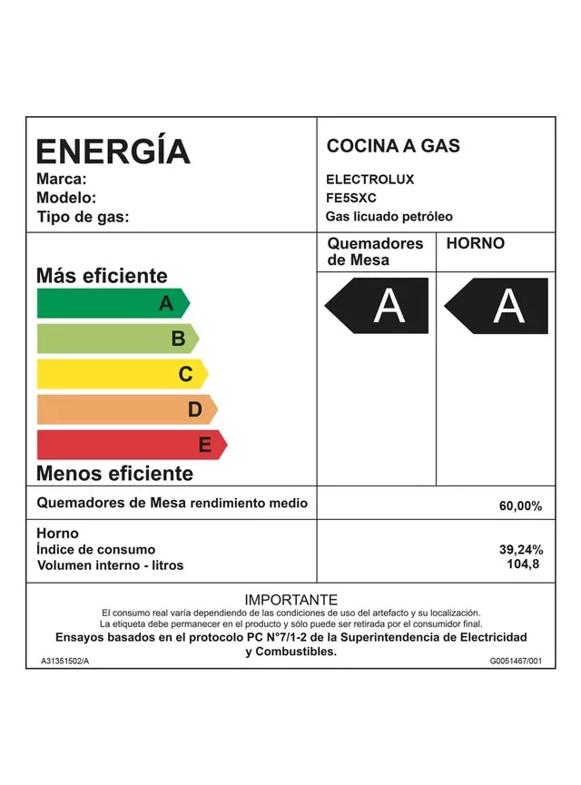 COCINA A GAS 5 QUEMADORES ELECTROLUX FE5SXC ACERO INOX - 7