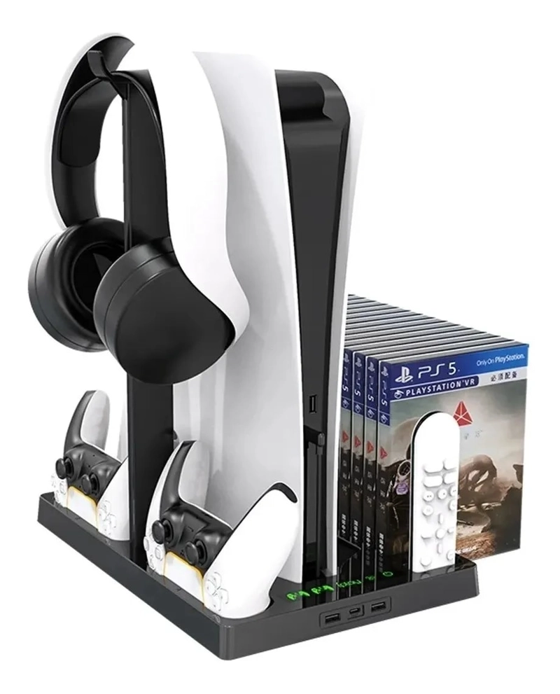 SOPORTE BASE PS5 PARA 2 DUALSENSE AUDIFONOS CON VENTILADOR. - 5