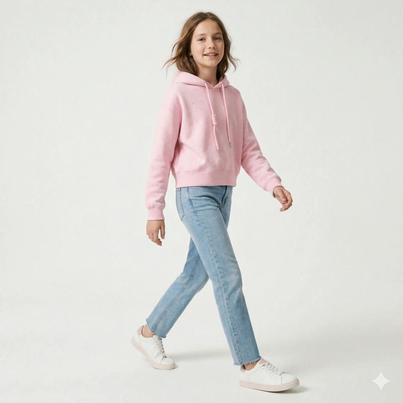 POLERON CROP JUVENIL CON CAPUCHA DISE OS BRILLANTES - 4
