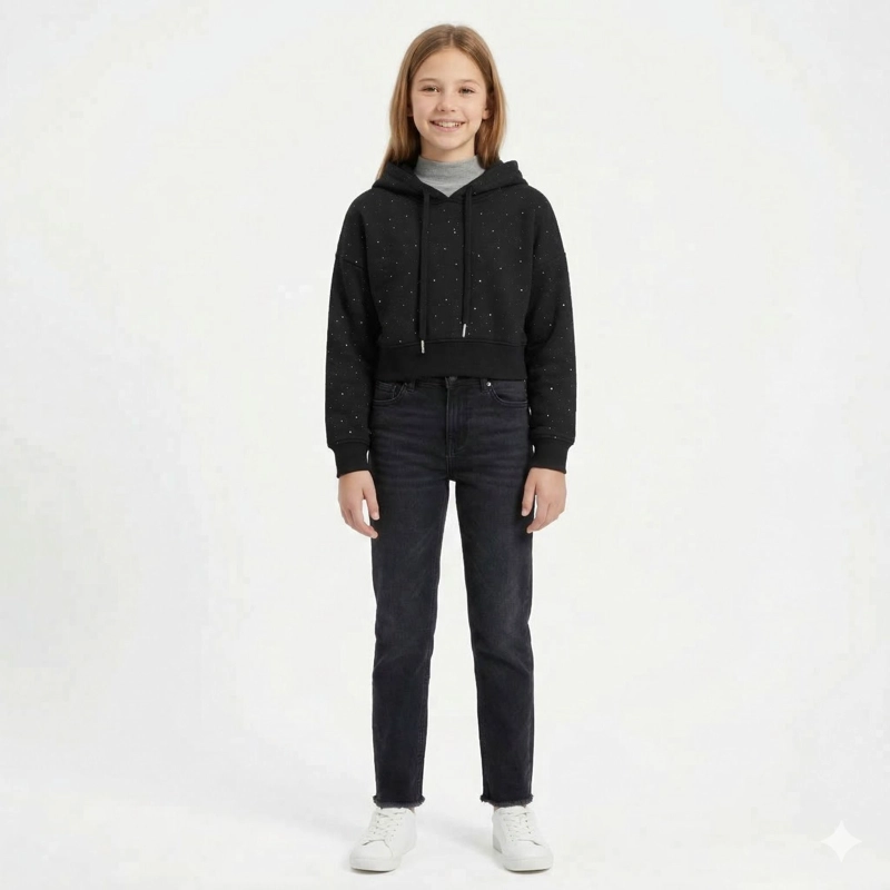 POLERON CROP JUVENIL CON CAPUCHA DISE OS BRILLANTES - 4