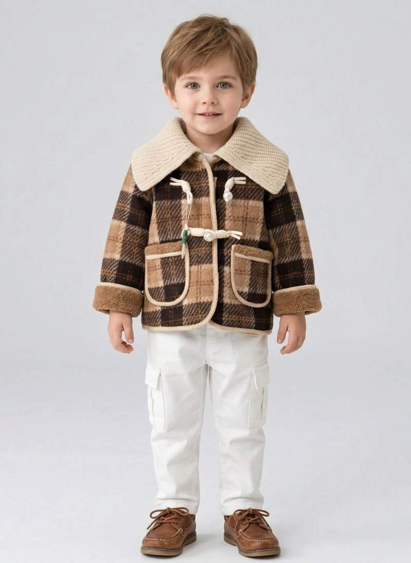 CHAQUETA NINO INVIERNO CUADROS ABRIGO POLAR GRUESO - 1
