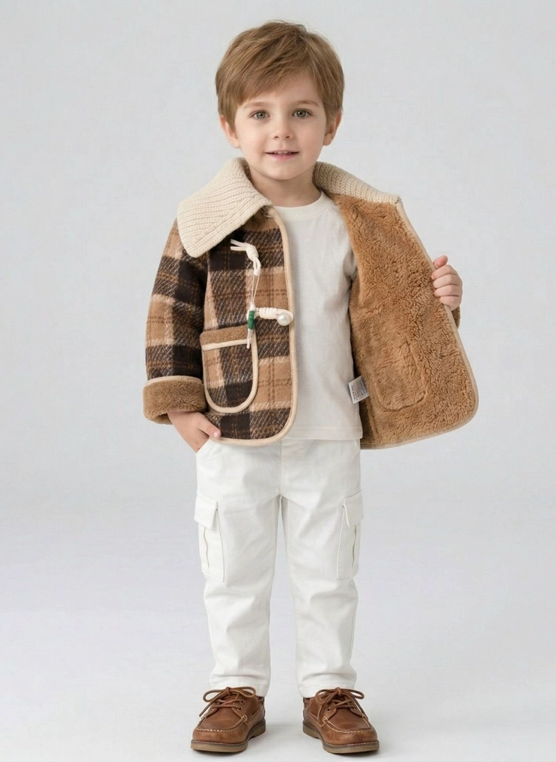 CHAQUETA NINO INVIERNO CUADROS ABRIGO POLAR GRUESO - 2