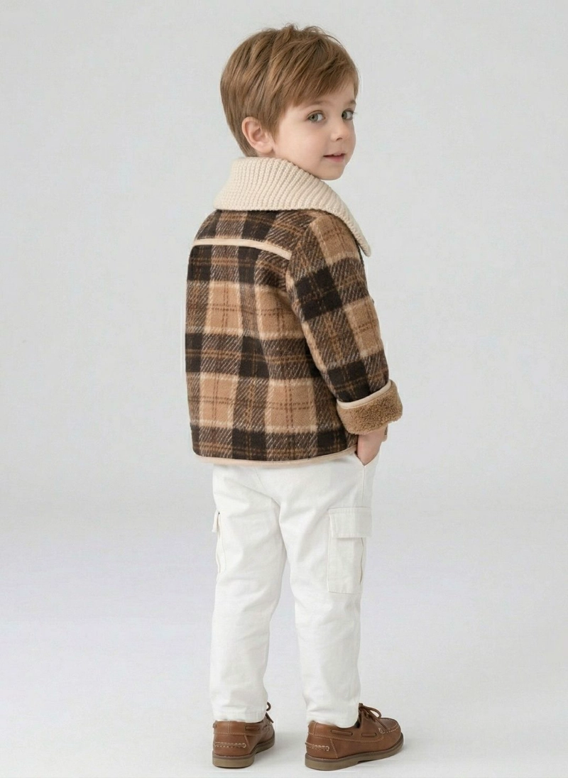 CHAQUETA NINO INVIERNO CUADROS ABRIGO POLAR GRUESO - 3