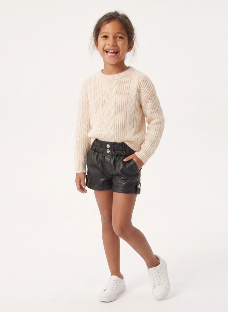 SHORT ECOCUERO NIÑA CUERINA EFECTO CUERO NEGRO MODA - 3