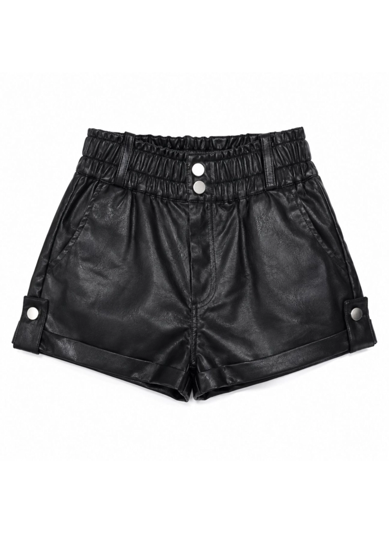 SHORT ECOCUERO NIÑA CUERINA EFECTO CUERO NEGRO MODA - 4