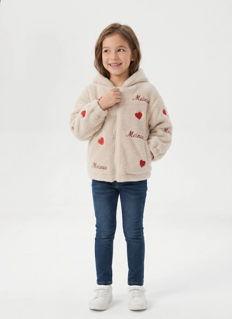 CHAQUETA CHIPORRO NIÑA CON GORRO POLERON PELUDO INVIERNO - 1