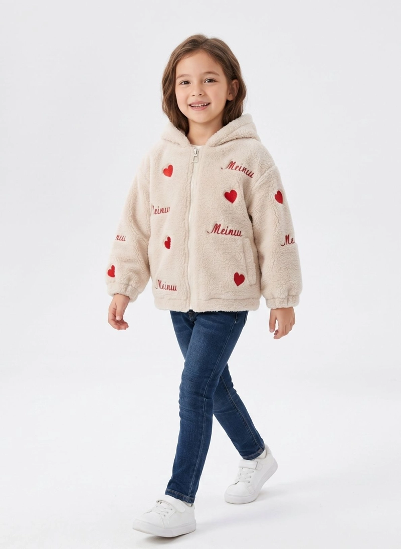CHAQUETA CHIPORRO NIÑA CON GORRO POLERON PELUDO INVIERNO - 4