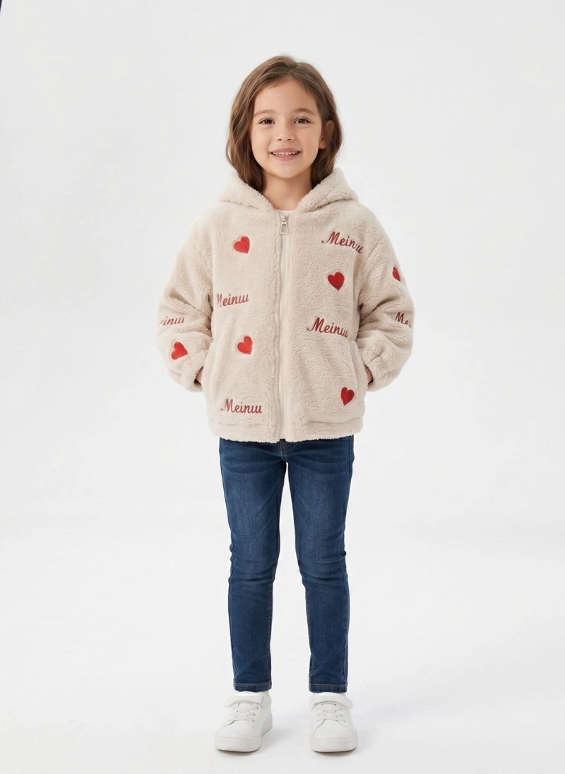 CHAQUETA CHIPORRO NIÑA CON GORRO POLERON PELUDO INVIERNO - 5