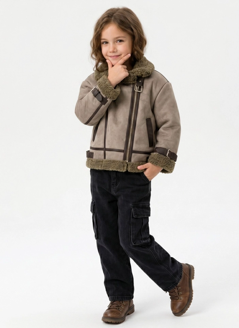 CHAQUETA AVIADOR NIÑA GAMUZA FORRO CHIPORRO - 1