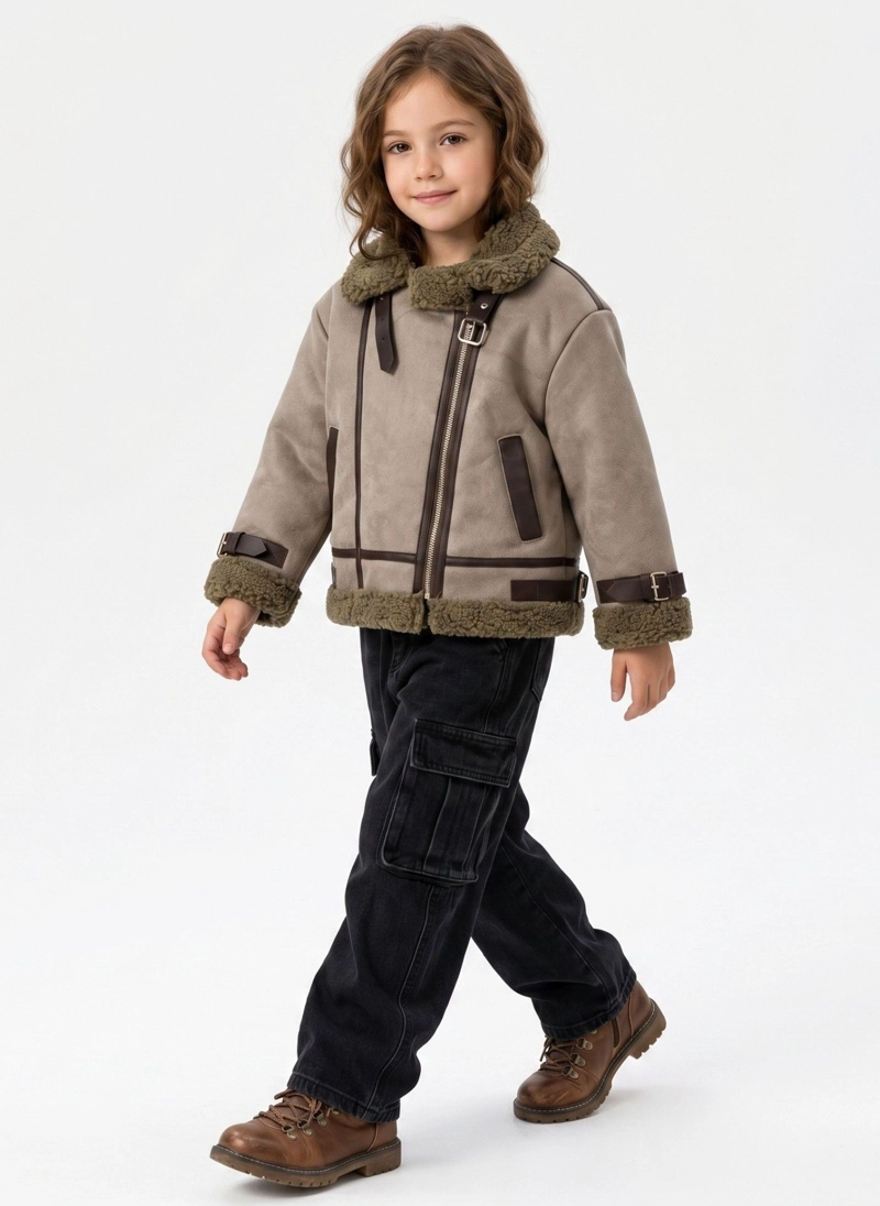 CHAQUETA AVIADOR NIÑA GAMUZA FORRO CHIPORRO - 2
