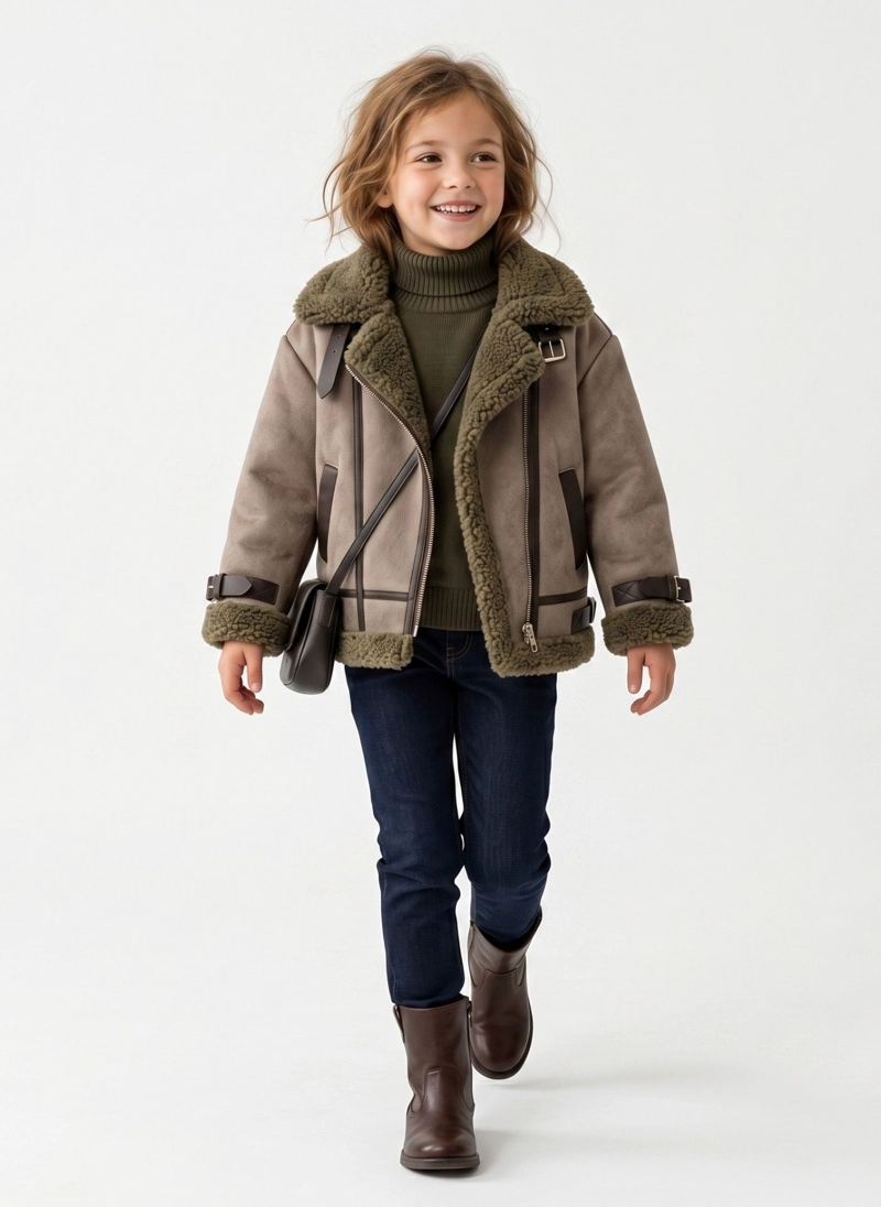 CHAQUETA AVIADOR NIÑA GAMUZA FORRO CHIPORRO - 4