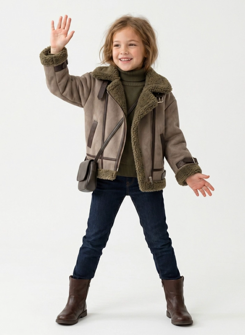 CHAQUETA AVIADOR NIÑA GAMUZA FORRO CHIPORRO - 5