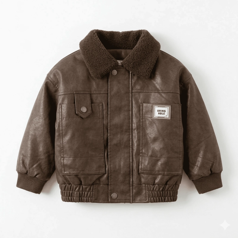 CHAQUETA AVIADOR NIÑO CUERO SINE TICO FORRADA INVIERNO - 1