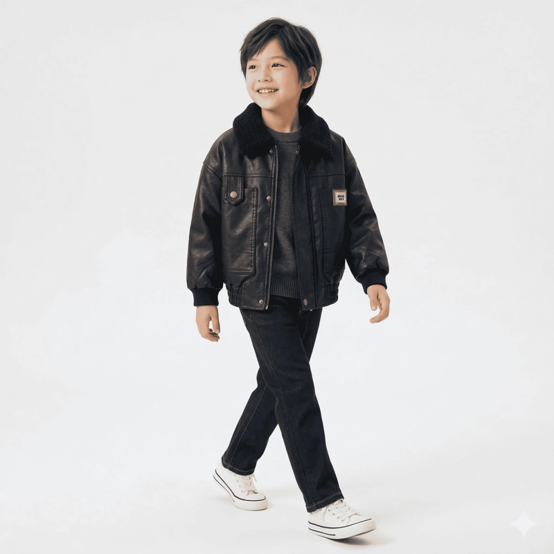 CHAQUETA AVIADOR NIÑO CUERO SINE TICO FORRADA INVIERNO - 2