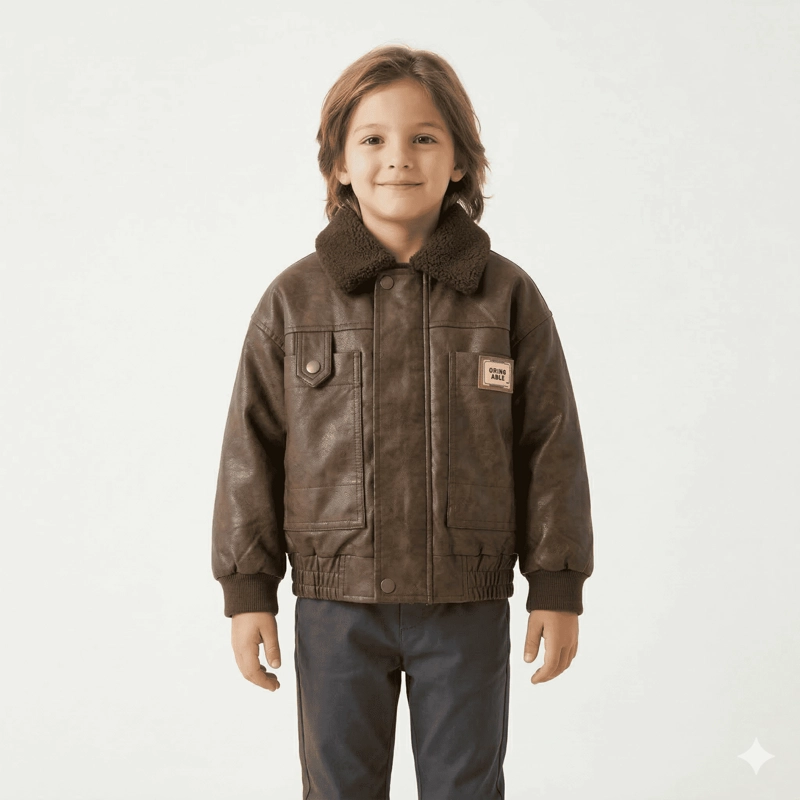 CHAQUETA AVIADOR NIÑO CUERO SINE TICO FORRADA INVIERNO - 2