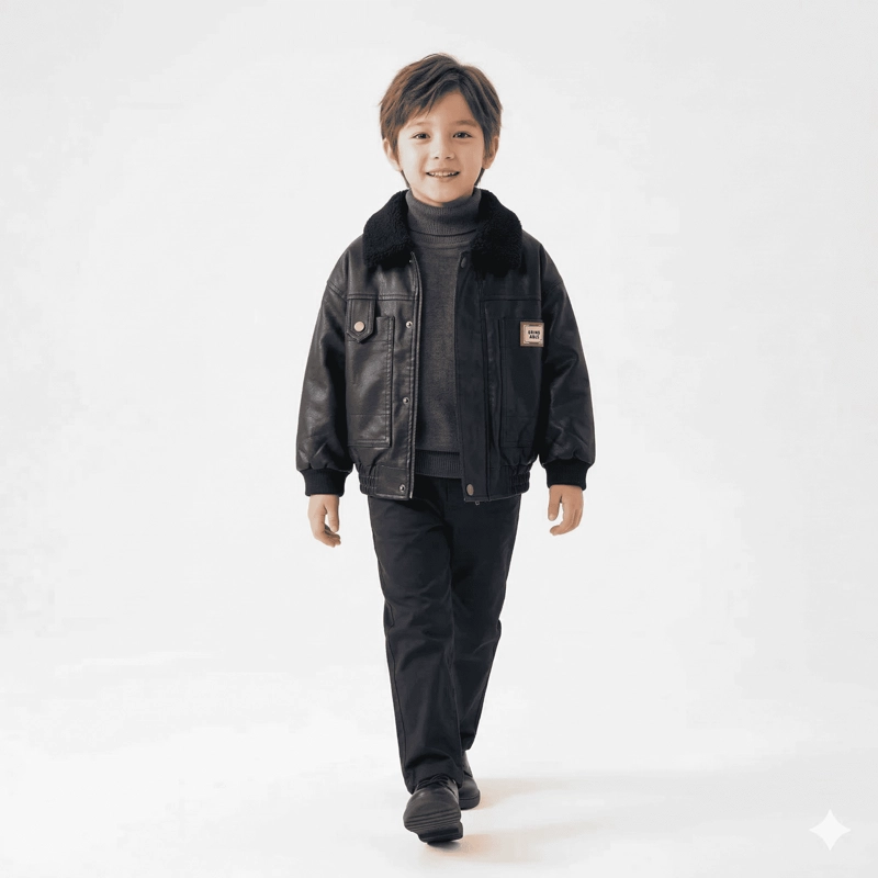 CHAQUETA AVIADOR NIÑO CUERO SINE TICO FORRADA INVIERNO - 3