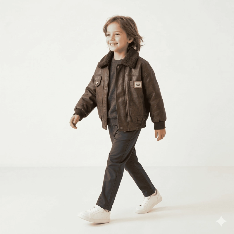 CHAQUETA AVIADOR NIÑO CUERO SINE TICO FORRADA INVIERNO - 3