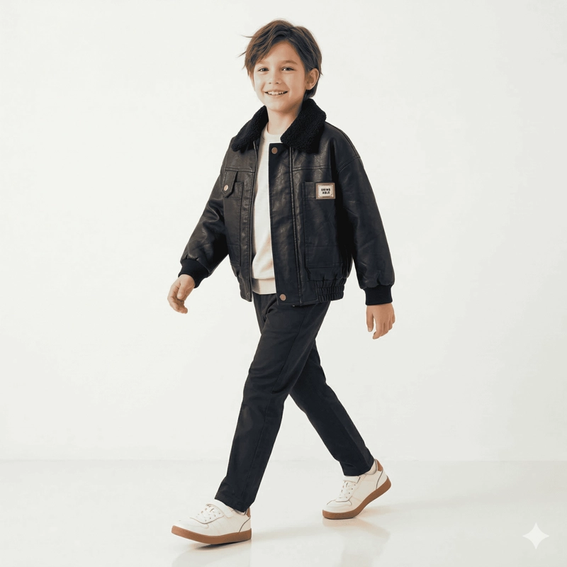 CHAQUETA AVIADOR NIÑO CUERO SINE TICO FORRADA INVIERNO - 4