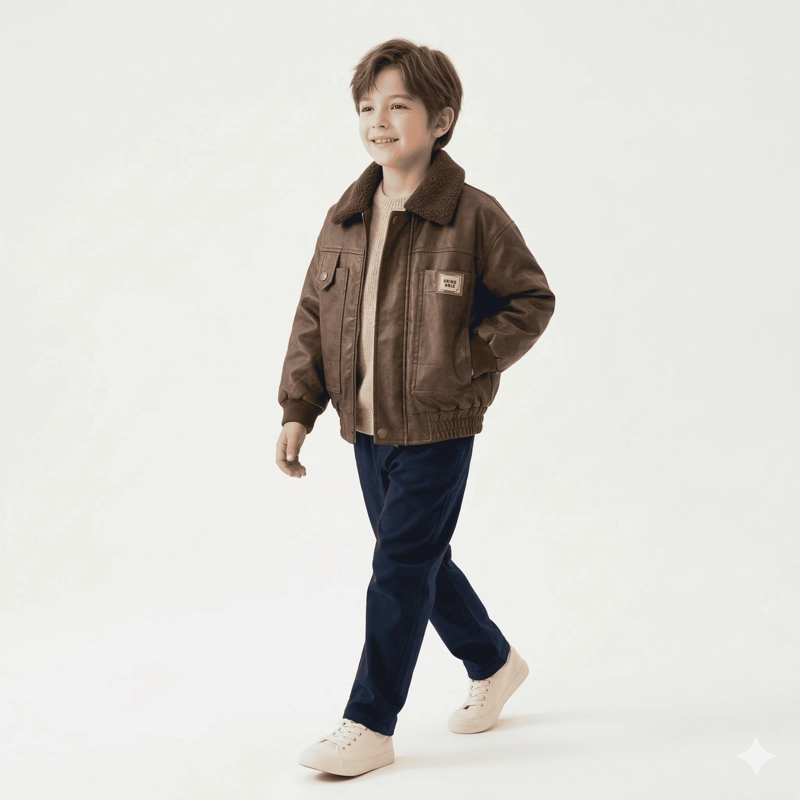 CHAQUETA AVIADOR NIÑO CUERO SINE TICO FORRADA INVIERNO - 4