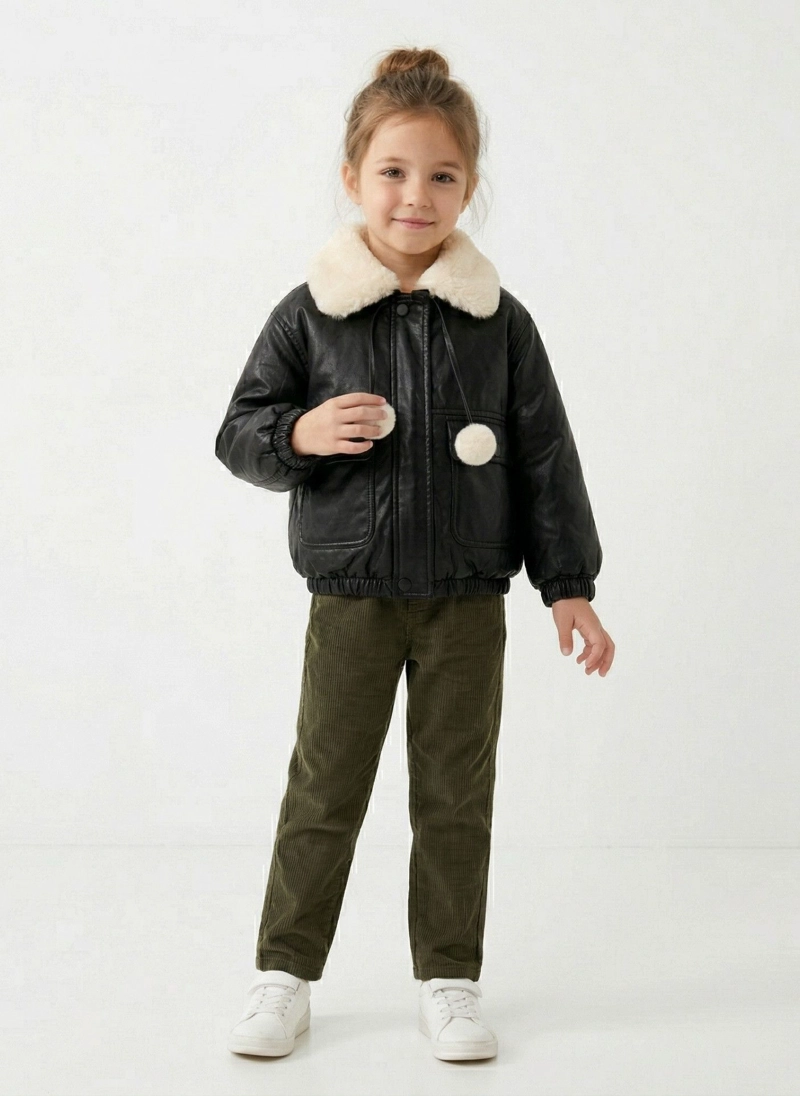 CHAQUETA NIÑA ECOCUERO CHIPORRO INVIERNO NEGRA - 1