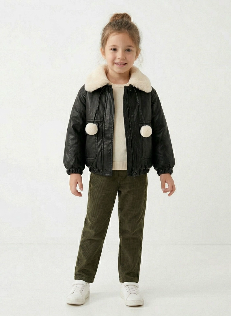 CHAQUETA NIÑA ECOCUERO CHIPORRO INVIERNO NEGRA - 2