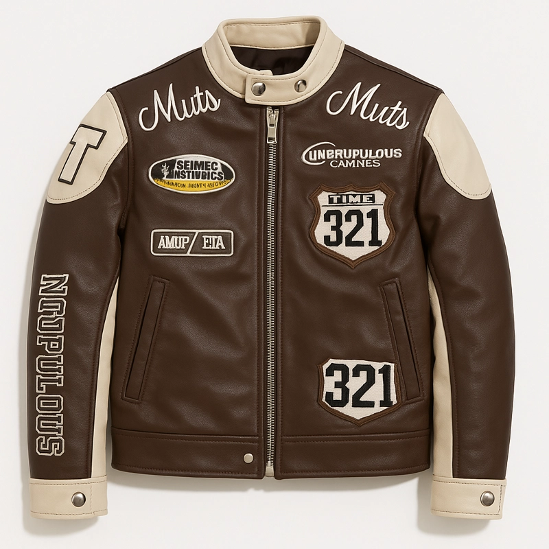 CHAQUETA INFANTIL VARSITY ECO CUERO MODELO RACING - 2