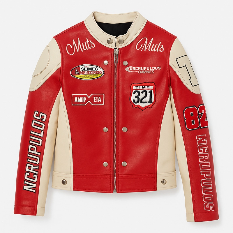 CHAQUETA INFANTIL VARSITY ECO CUERO MODELO RACING - 2