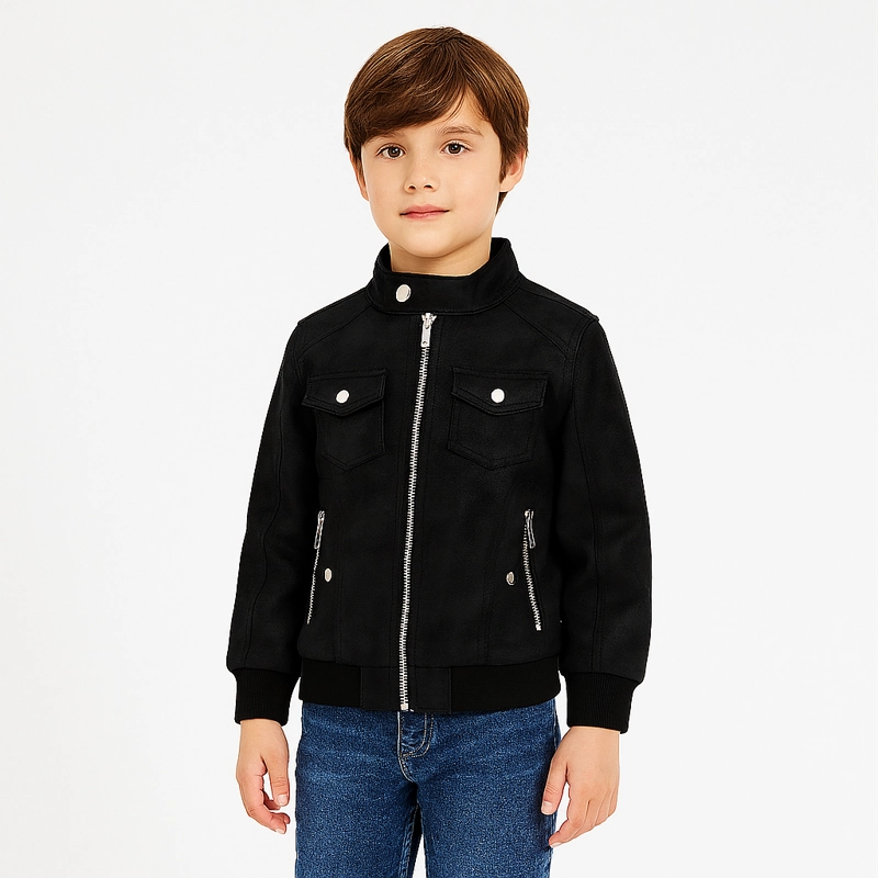 CHAQUETAS LISBOA NIÑO ECOCUERO CAFE  CON CIERRES METALICOS - 1