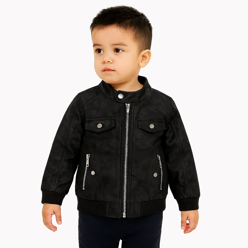 CHAQUETAS LISBOA NIÑO ECOCUERO CAFE  CON CIERRES METALICOS - 5