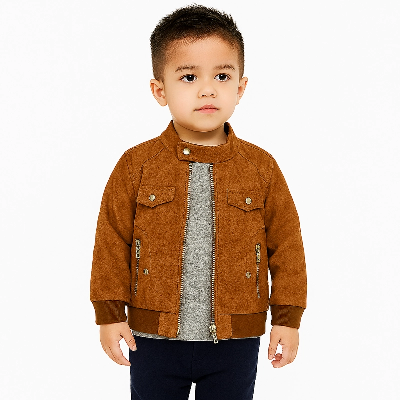 CHAQUETAS LISBOA NIÑO ECOCUERO CAFE  CON CIERRES METALICOS - 5