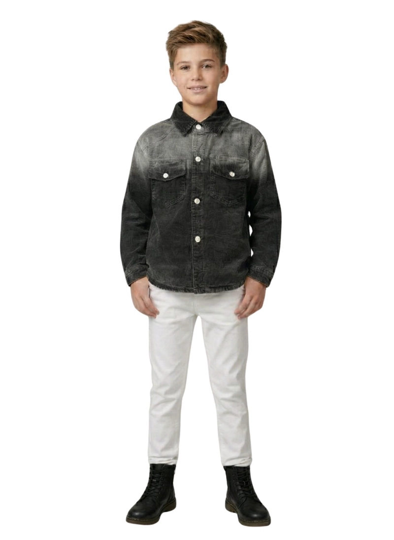 CAMISA DENIM NINO NEGRA MANGA LARGA CASUAL - 1