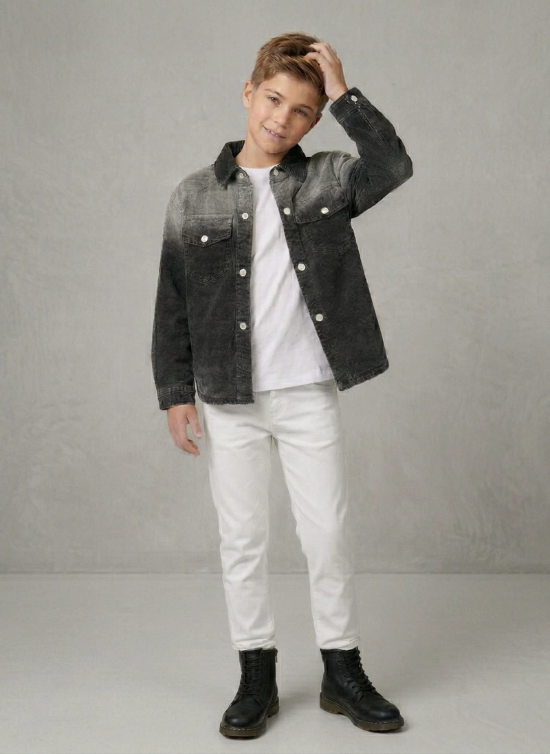 CAMISA DENIM NINO NEGRA MANGA LARGA CASUAL - 5