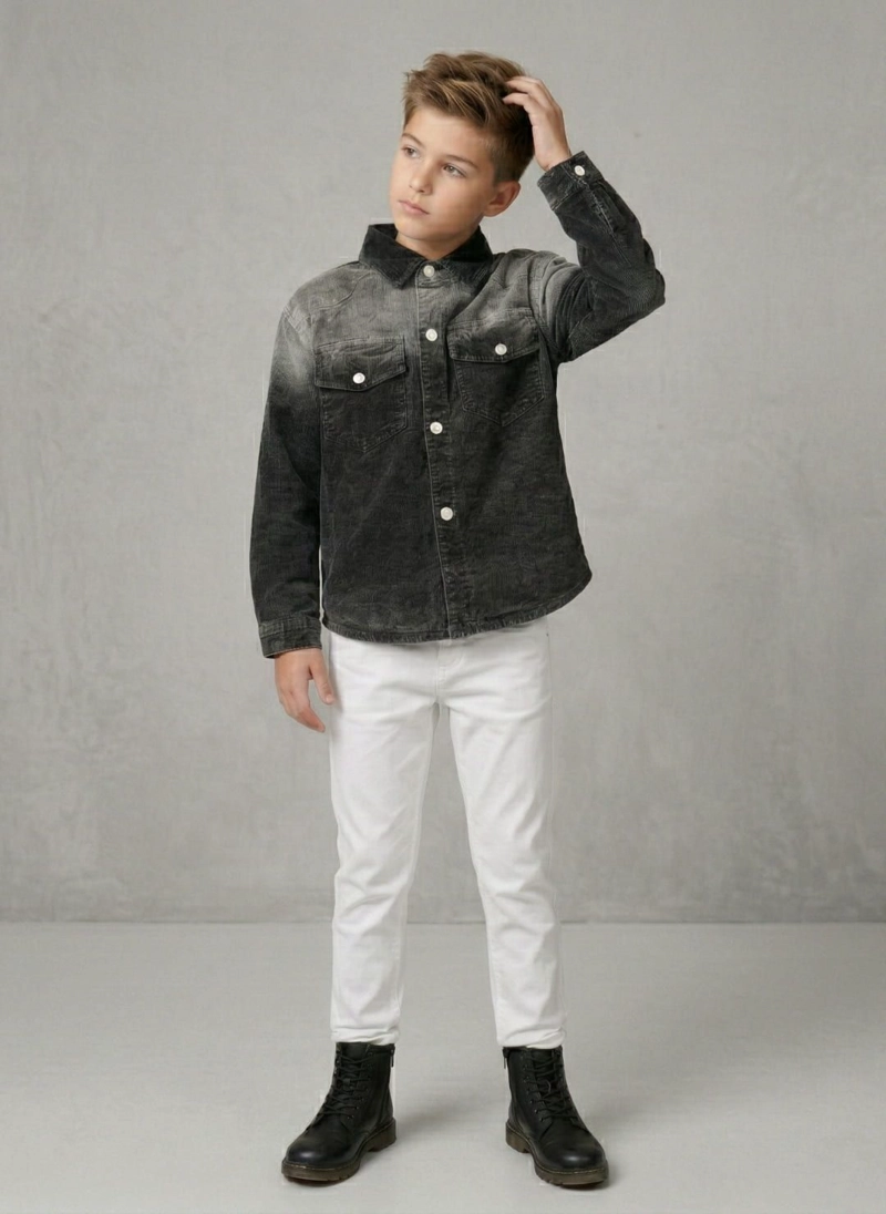 CAMISA DENIM NINO NEGRA MANGA LARGA CASUAL - 6
