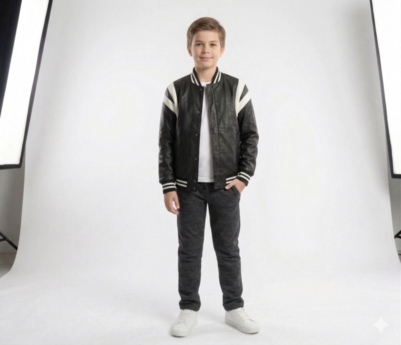 CHAQUETA UNIVERSITARIA ECOCUERO PARA NIÑOS - 1
