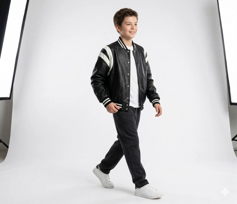 CHAQUETA UNIVERSITARIA ECOCUERO PARA NIÑOS - 3