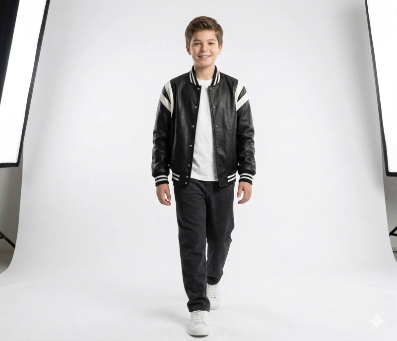 CHAQUETA UNIVERSITARIA ECOCUERO PARA NIÑOS - 4