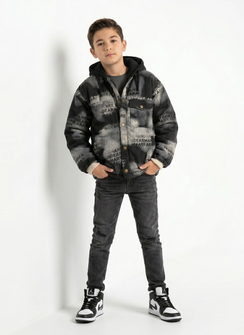 CHAQUETA NIÑO URBANA CON GORRO CASACA ABRIGO INVIERNO - 1