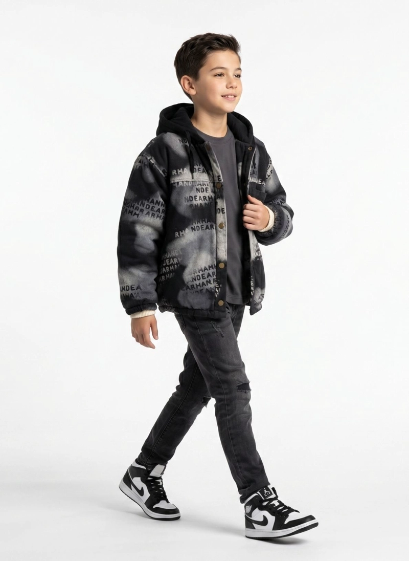 CHAQUETA NIÑO URBANA CON GORRO CASACA ABRIGO INVIERNO - 3