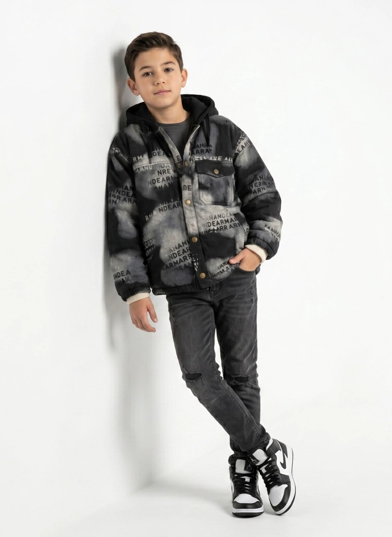 CHAQUETA NIÑO URBANA CON GORRO CASACA ABRIGO INVIERNO - 4