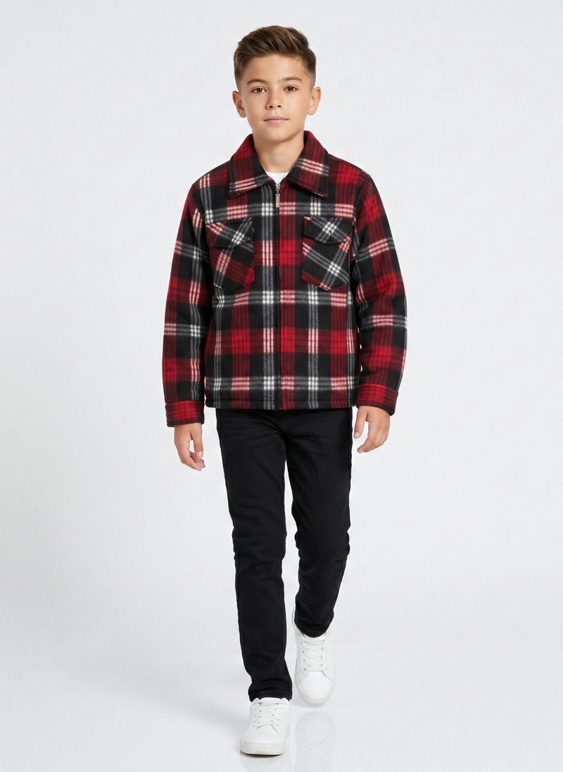 CAMISA NIÑO POLAR CUADROS TIPO LEÑADOR INVIERNO - 1