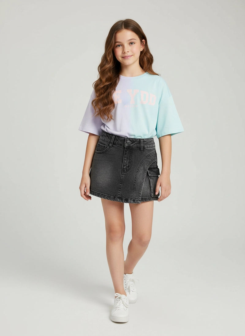FALDA SHORT MEZCLILLA NIÑA CARGO JUVENIL NEGRO - 3