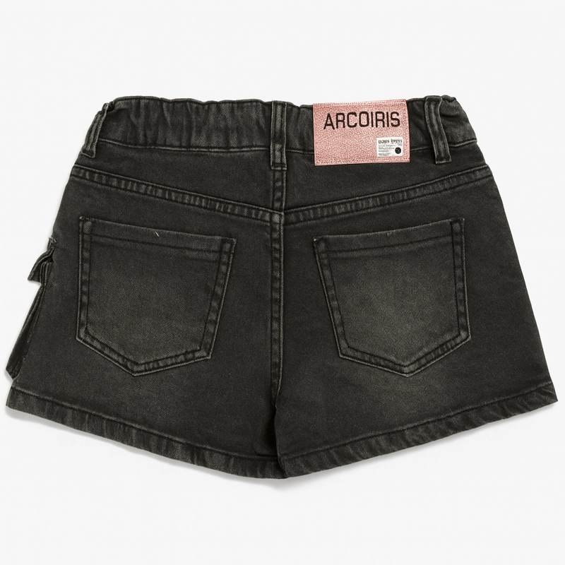 FALDA SHORT MEZCLILLA NIÑA CARGO JUVENIL NEGRO - 4
