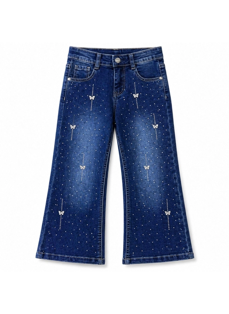 PANTALON MEZCLILLA NIÑA CORTE FLARE CON BRILLANTES CHIC - 4