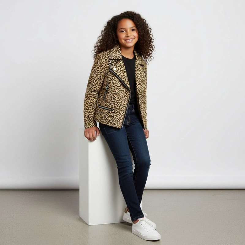 CHAQUETA ANIMAL PRINT NIÑA ESTILO BIKER MODA CASUAL - 1