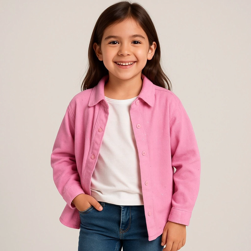 CAMISA ROSA NIÑA MANGA LARGA CON BRILLOS - 2