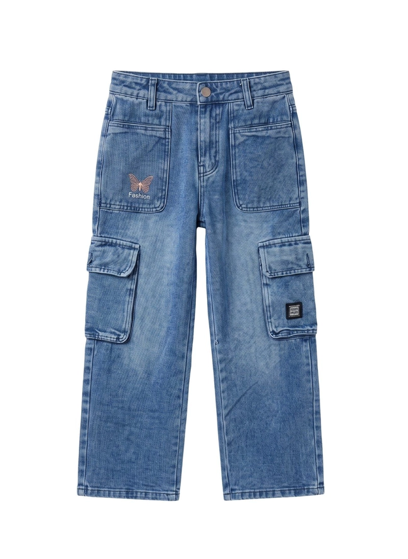 PANTALON CARGO NIÑA JEANS MODA URBANA CON BOLSILLOS - 2